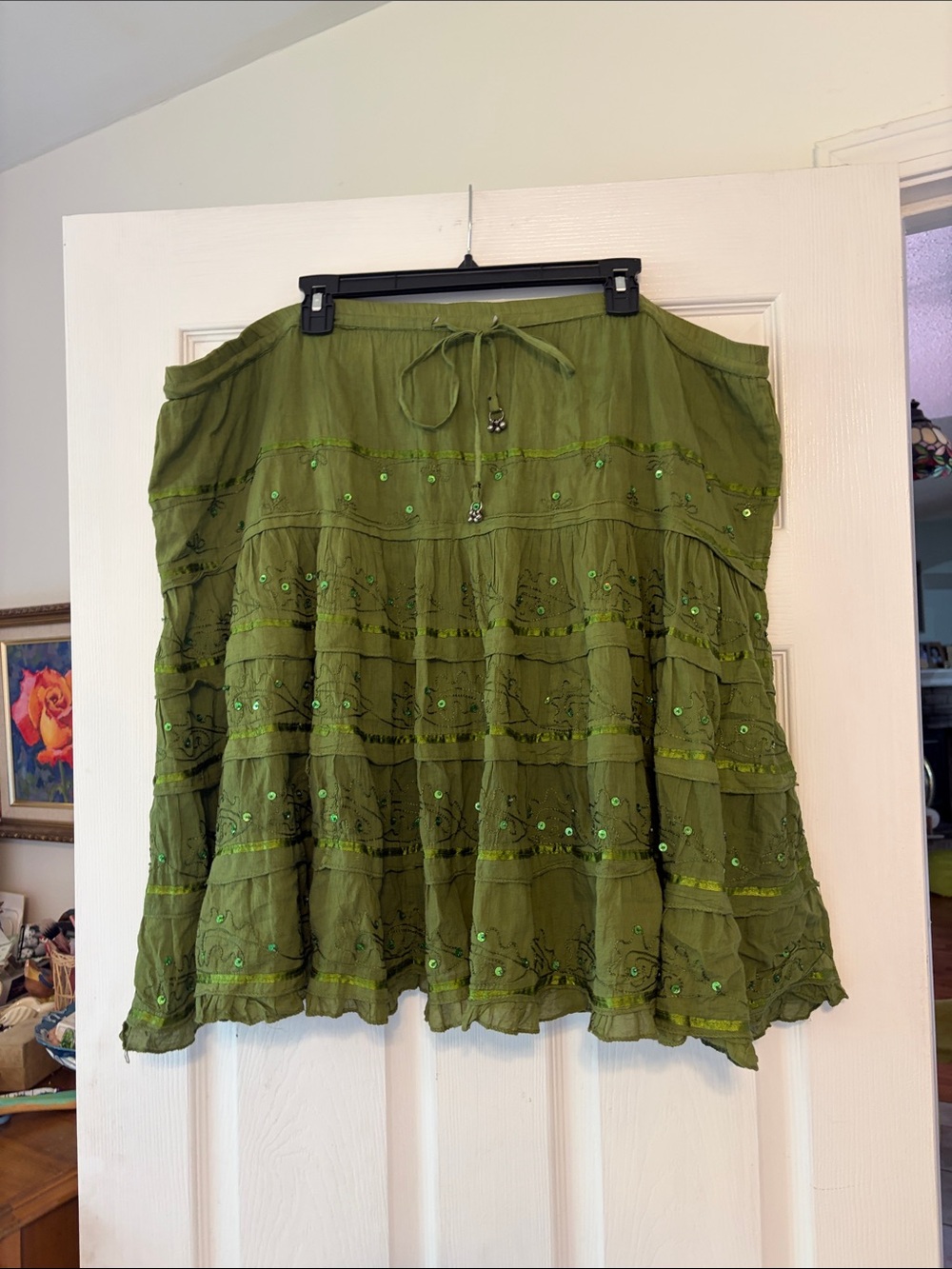 Green embellished Y2K mini skirt